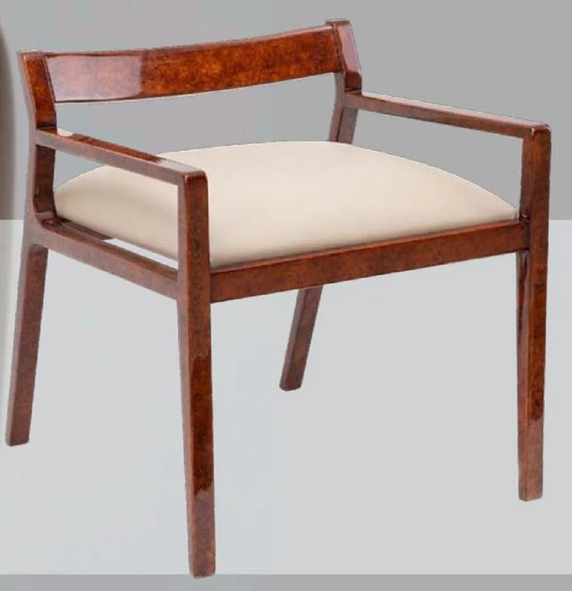 Luxus Esszimmerstuhl 6er Set mit Armlehnen Braun / Creme 60 x 69 x H. 65 cm - Luxus Massivholz Küchen Stühle - Esszimmer Möbel - Küchen Möbel - Luxus Möbel - Luxus Einrichtung