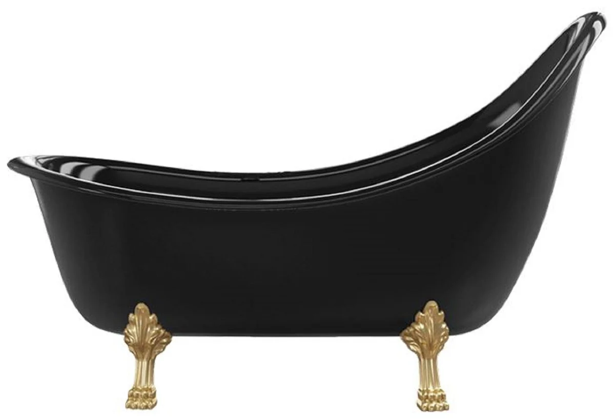 Jugendstil Badewanne Schwarz / Gold 180 cm - Freistehende Retro Stil Badewanne