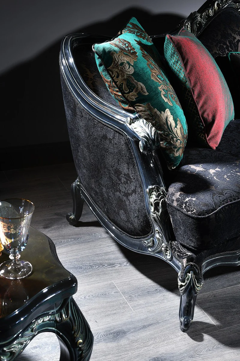 Luxus Barock Sofa Schwarz / Grün / Gold 240 x 88 x H. 105 cm - Wohnzimmermöbel im Barockstil