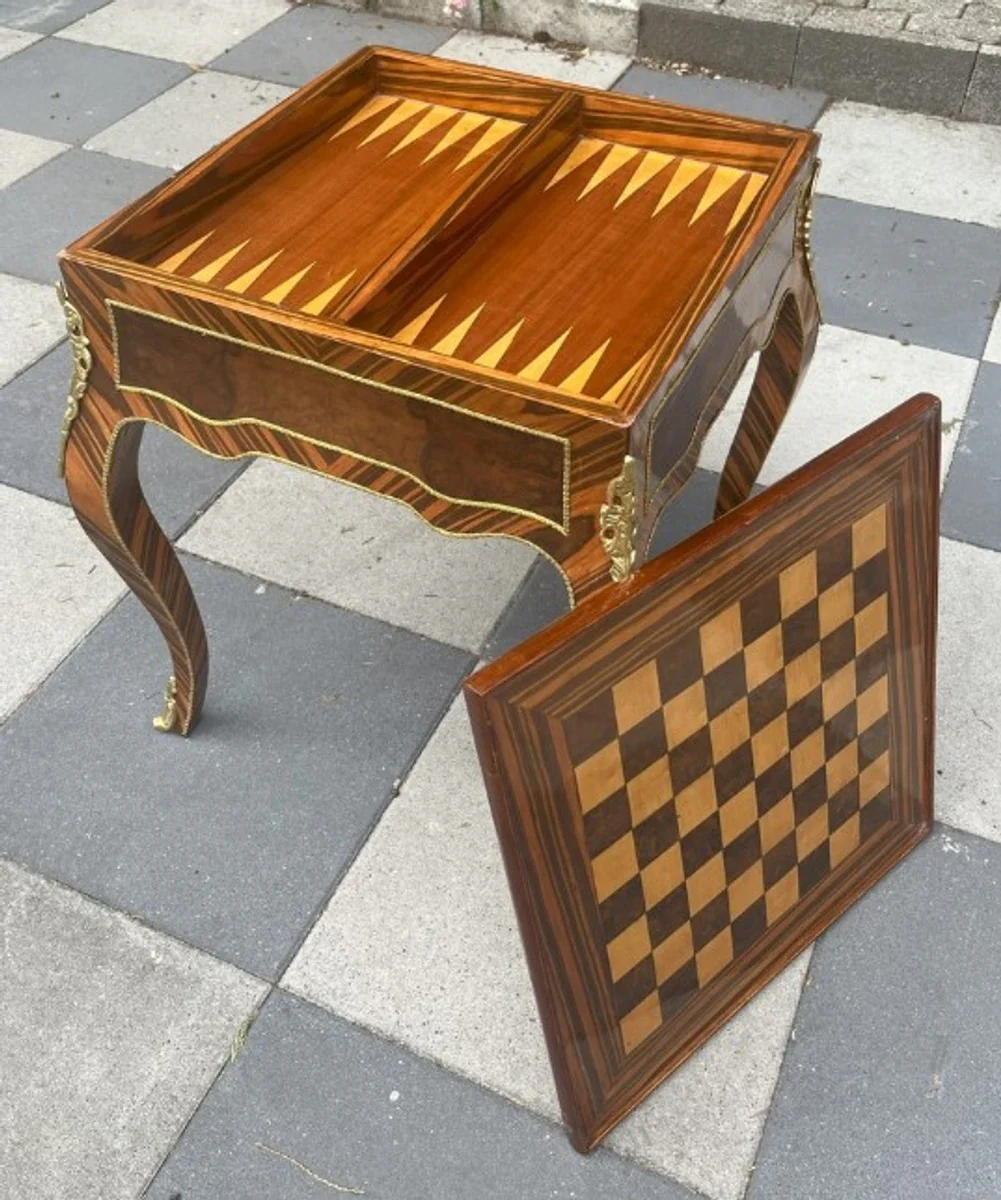 Barock Spieltisch mit Schach & Backgammon Spielfläche Dunkelbraun / Messing 60 x 60 x H. 71 cm - Antik Stil Möbel