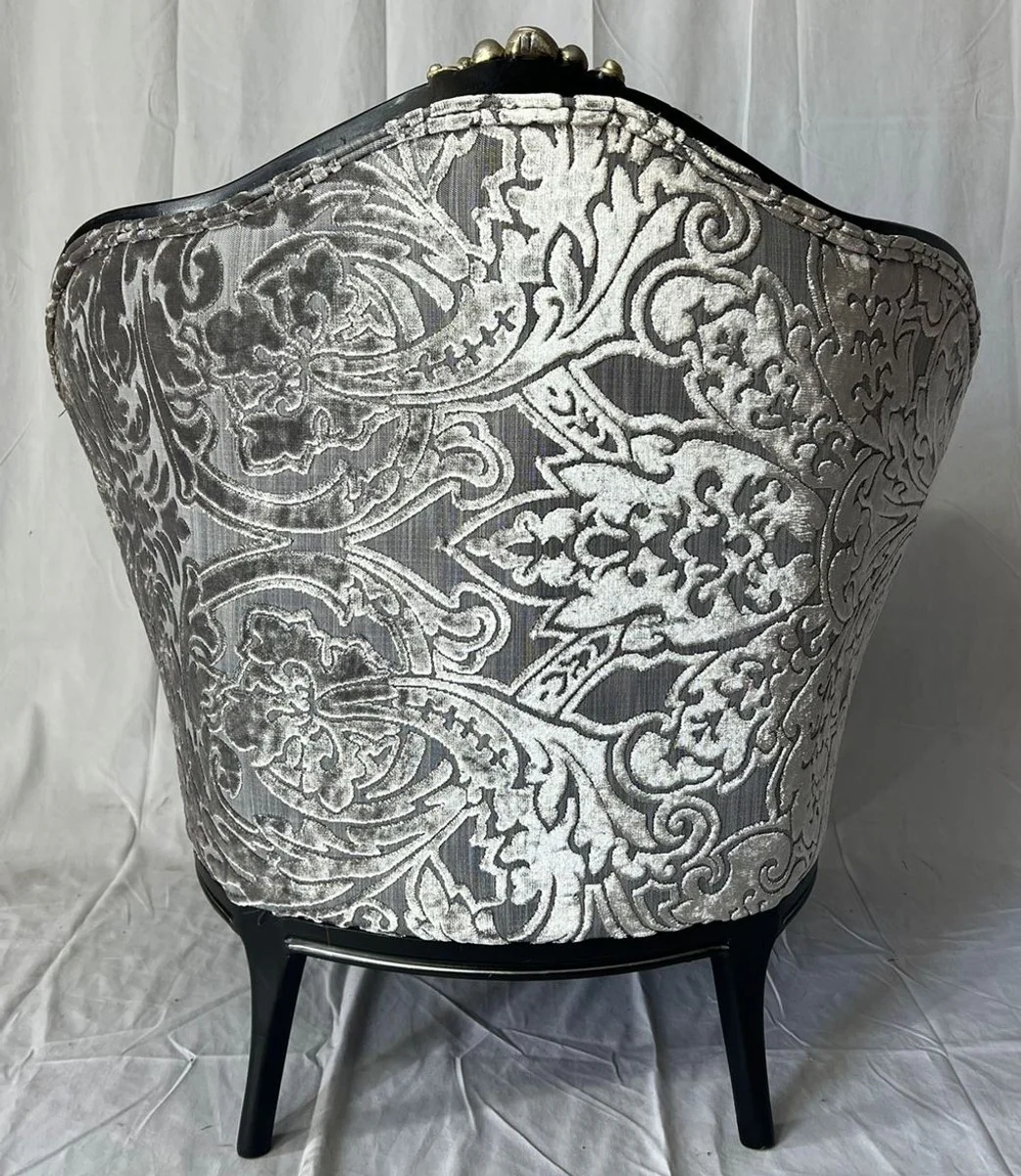Luxus Barock Salon Sessel Silber / Grau / Schwarz / Gold - Barock Möbel