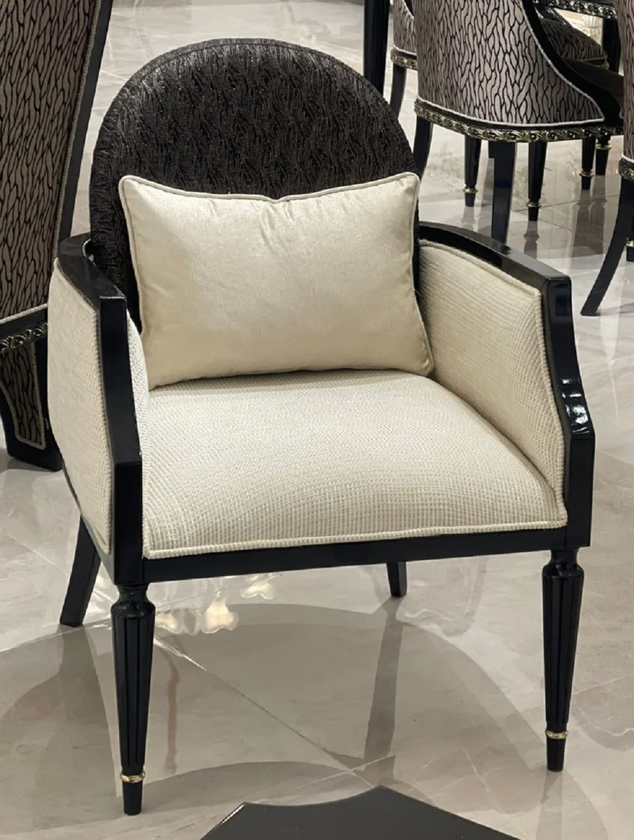 Luxus Art Deco Wohnzimmer Set Naturfarben / Schwarz / Gold - 2 Art Deco Sofas & 2 Art Deco Sessel & 1 Art Deco Couchtisch - Wohnzimmer Möbel - Art Deco Möbel - Luxus Möbel