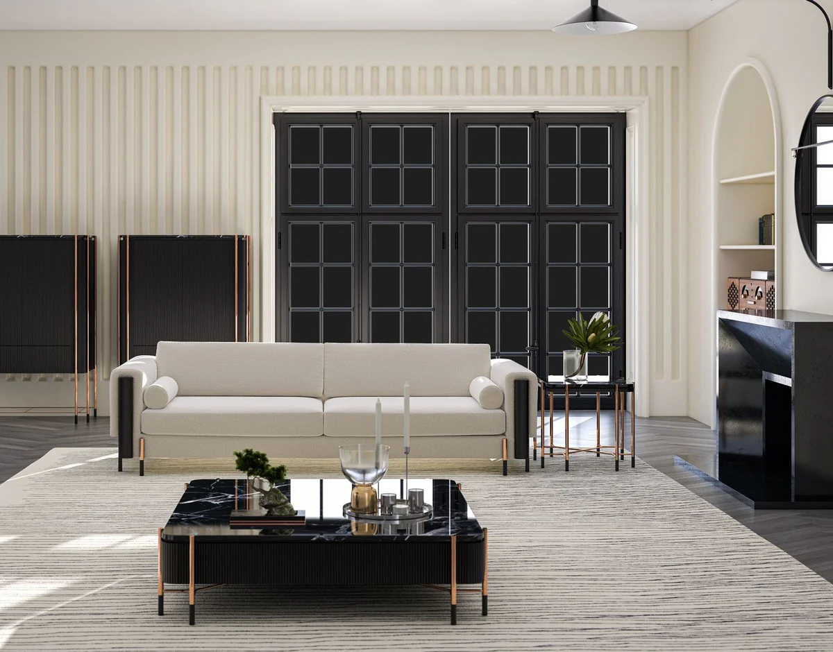 Luxus Beistelltisch Schwarz / Matt Schwarz / Kupfer 59 x 59 x H. 55 cm - Quadratischer Tisch mit Marmorplatte - Wohnzimmer Möbel - Hotel Möbel - Luxus Möbel