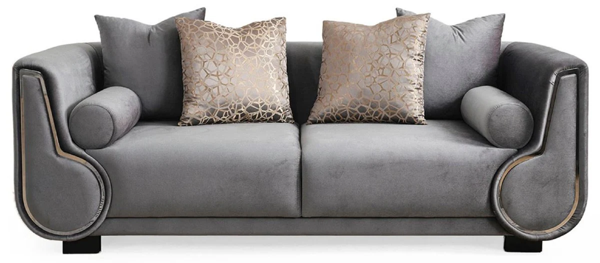 Luxus 3er Sofa Grau / Silber / Schwarz - Elegantes Wohnzimmer Sofa - Luxus Wohnzimmer Möbel - Luxus Kollektion