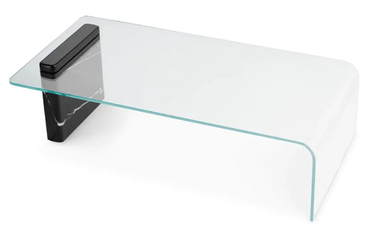 Luxus Couchtisch mit Glasplatte Schwarz 133,5 cm - Luxus Möbel