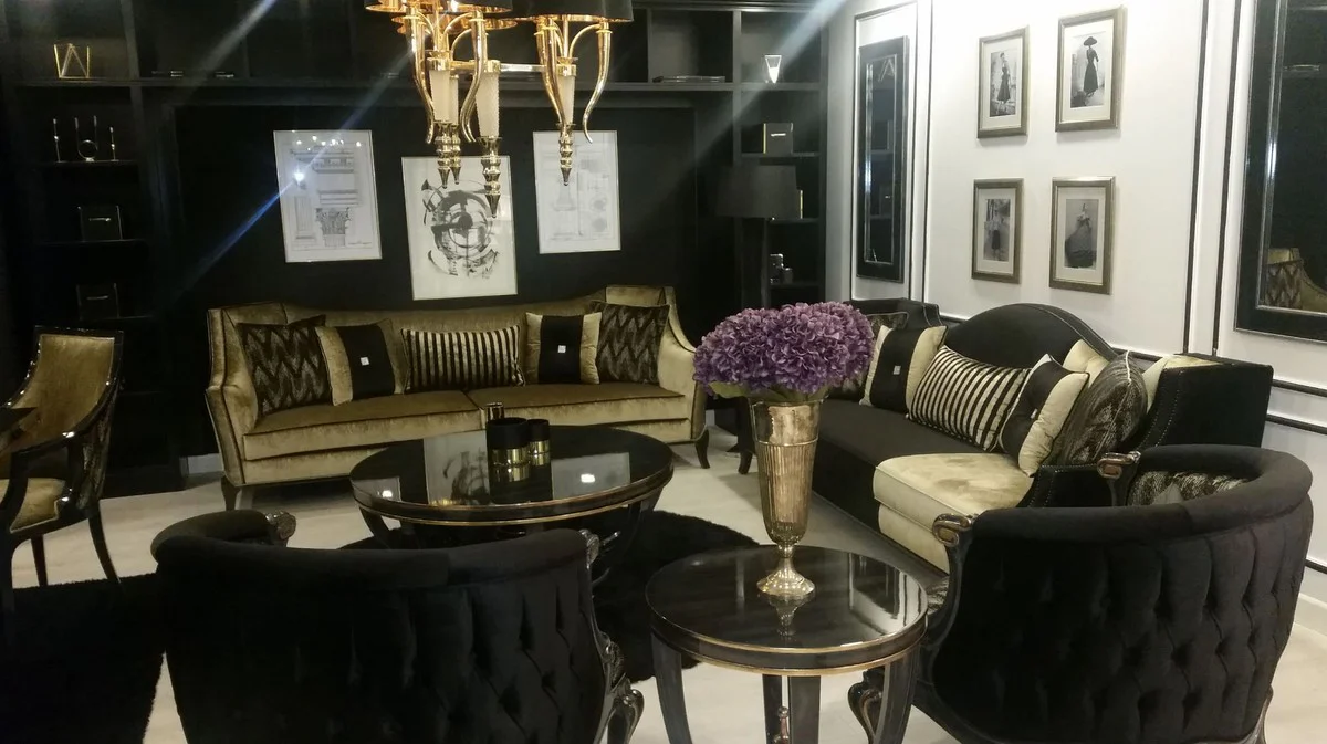 Luxus Barock Beistelltisch Schwarz / Gold - Handgefertigter Massivholz Tisch - Barock Wohnzimmer Möbel