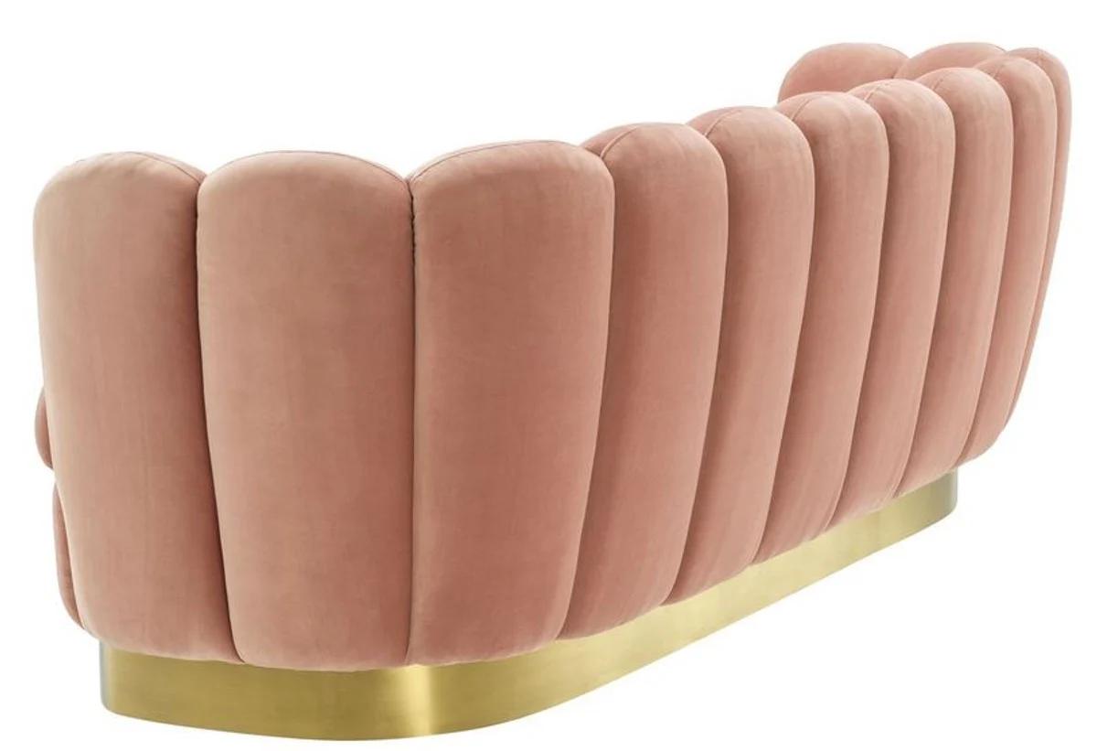 Luxus Samt Sofa Hautfarben / Messing 225 x 90 x H. 80 cm - Wohnzimmer Sofa - Luxus Qualität