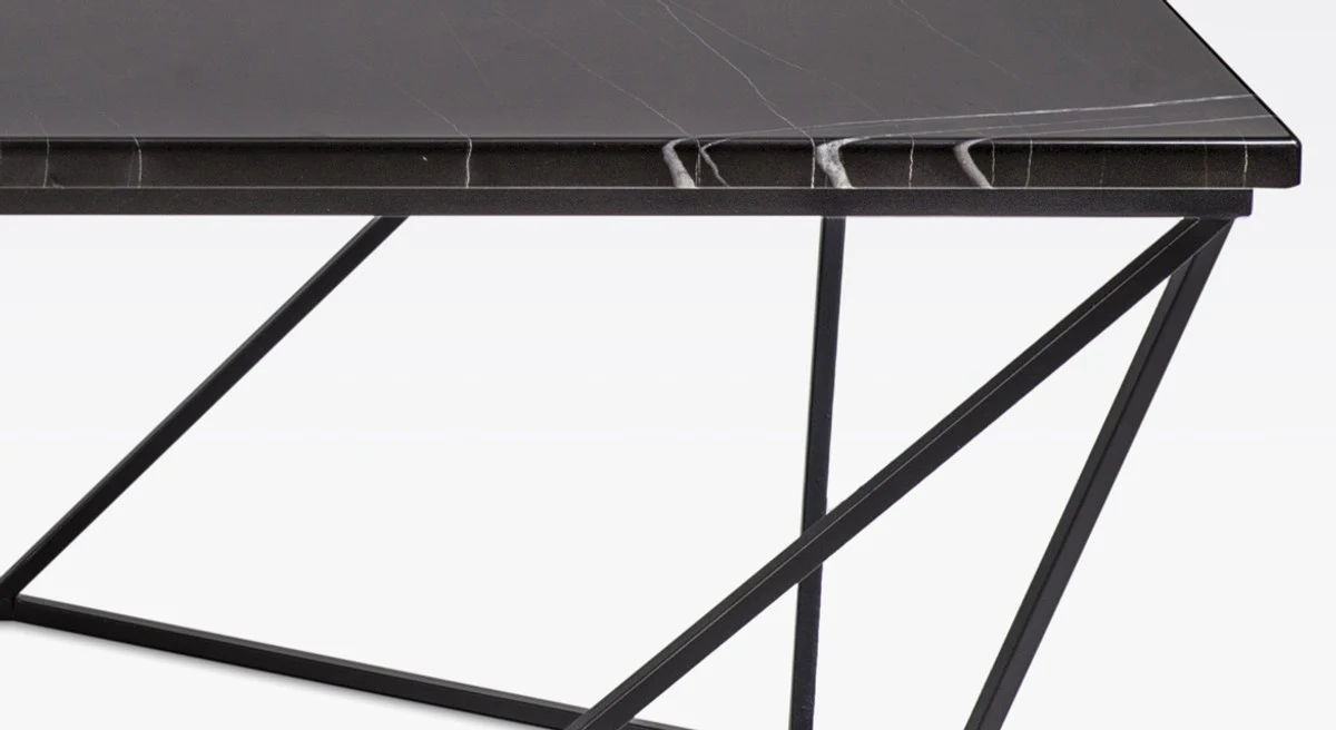 Luxus Couchtisch Schwarz / Schwarz 130 x 70 x H. 40 cm - Rechteckiger Wohnzimmertisch mit Marmorplatte und Metallgestell - Moderne Wohnzimmer Möbel