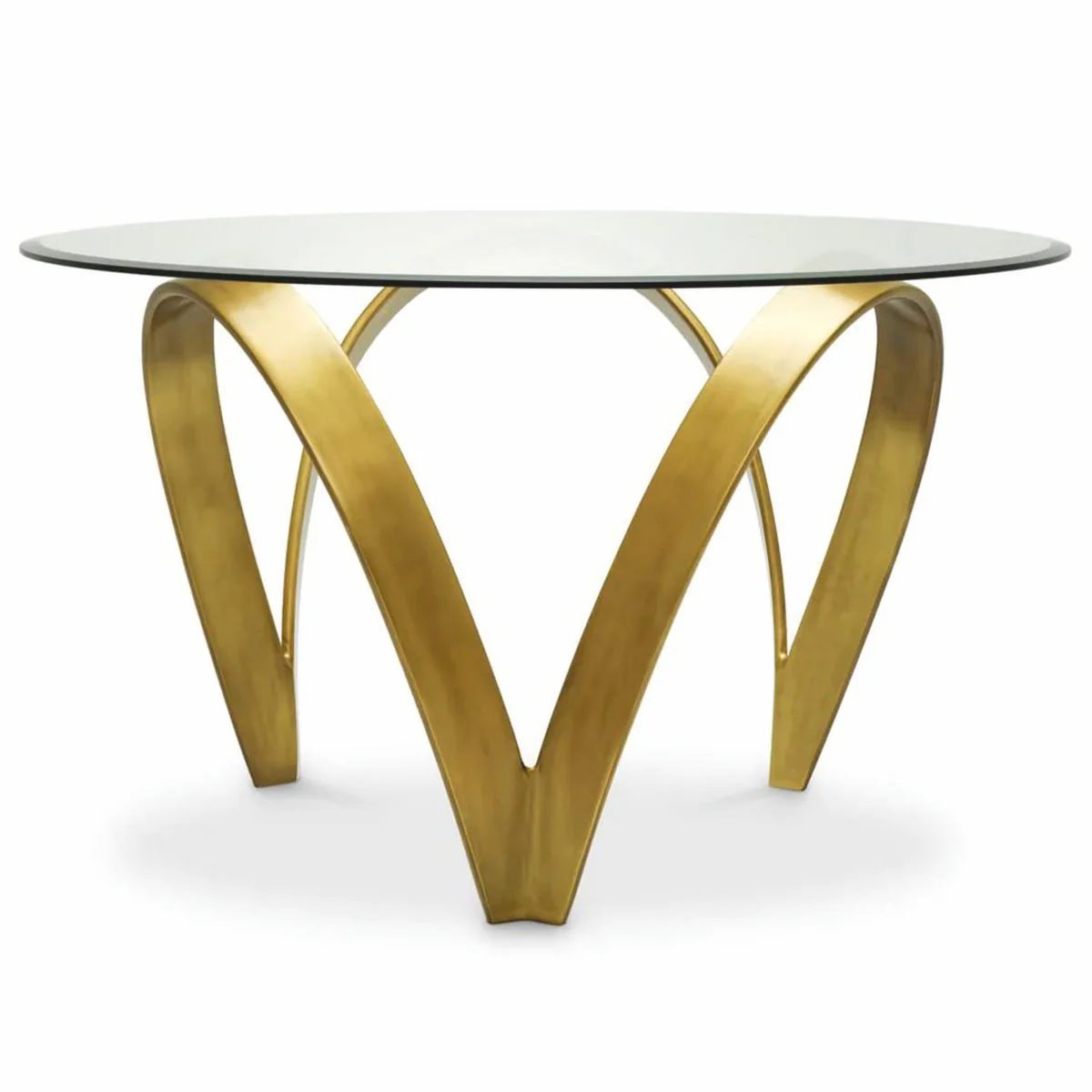 Luxus Aluminium Esstisch mit Glasplatte Vintage Messing 130 cm