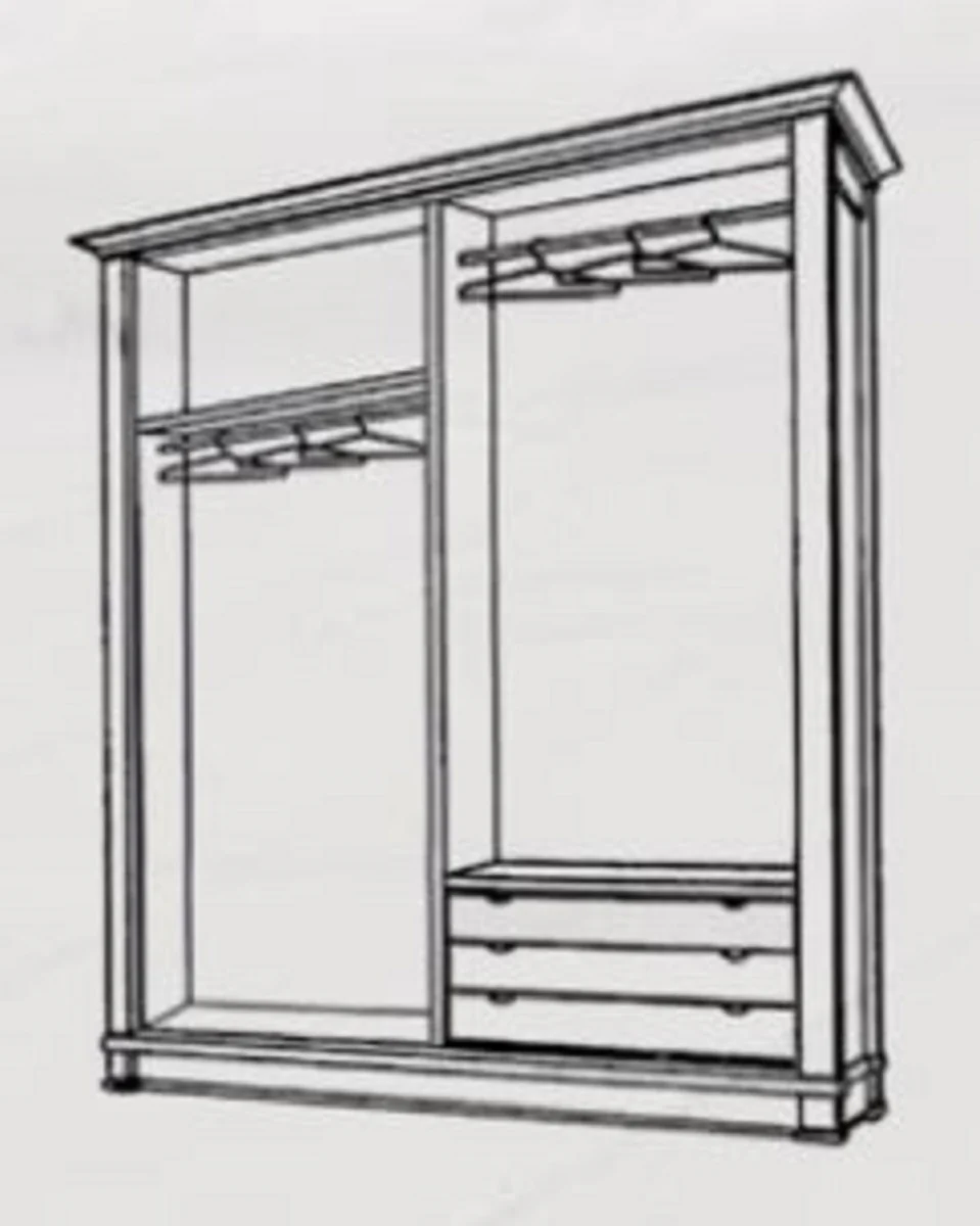 Luxus Barock Schlafzimmer Schrank Weiß / Silber - Massivholz Kleiderschrank mit 2 Schiebetüren im Barockstil - Schlafzimmer Möbel - Barock Möbel - Luxus Qualität - Made in Italy