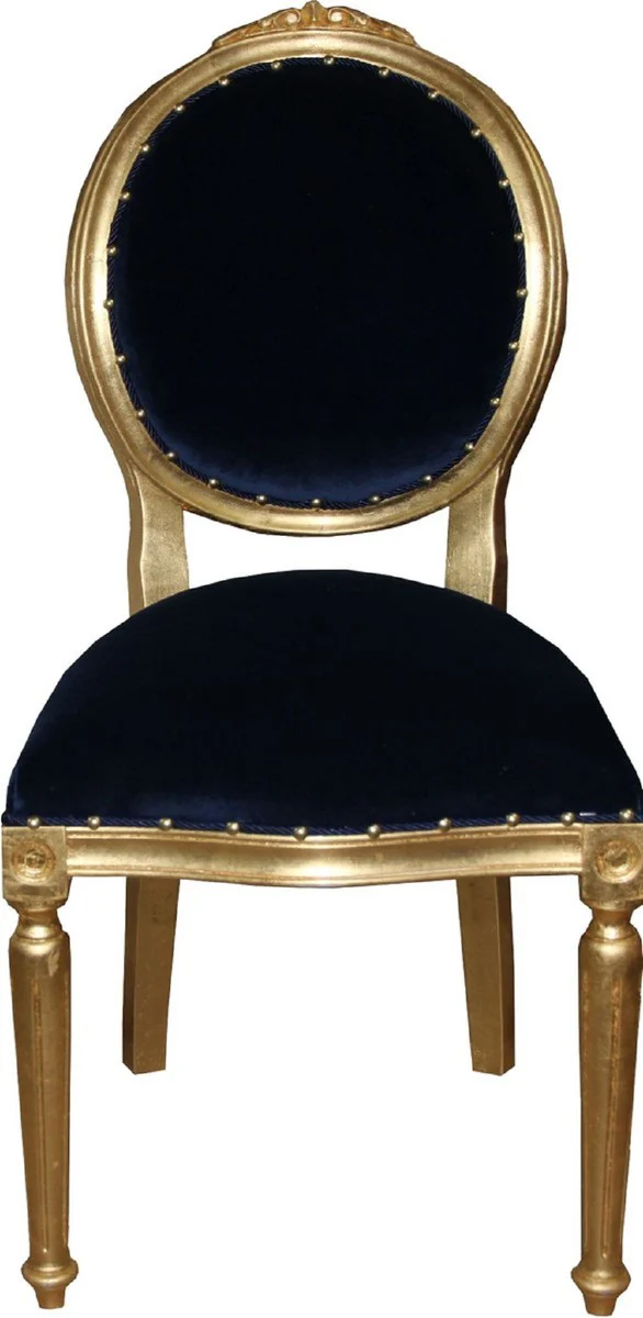 Luxus Barock Esszimmer Set Medaillon Royalblau / Gold 50 x 52 x H. 99 cm - 4 handgefertigte Esszimmerstühle - Barockmöbel