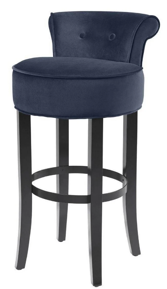 Luxus Barstuhl Mitternachtsblau / Schwarz 45 x 51 x H. 88 cm - Barhocker mit edlem Samtstoff