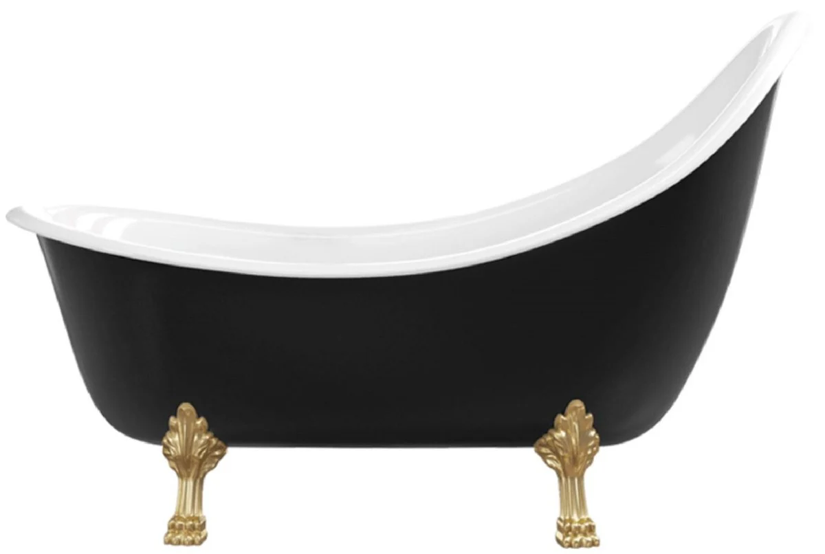 Jugendstil Badewanne Schwarz / Weiß / Gold 180 cm - Freistehende Retro Stil Badewanne