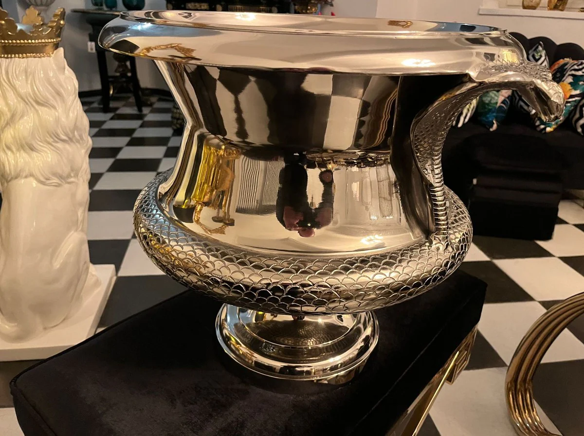 Luxus Vase Cobra Schlangen Silber 59 x 47 x H. 45 cm - Prunkvolle Messing Blumenvase - Deko Vase - Deko Accessoires - Luxus Accessoires - Luxus Interior
