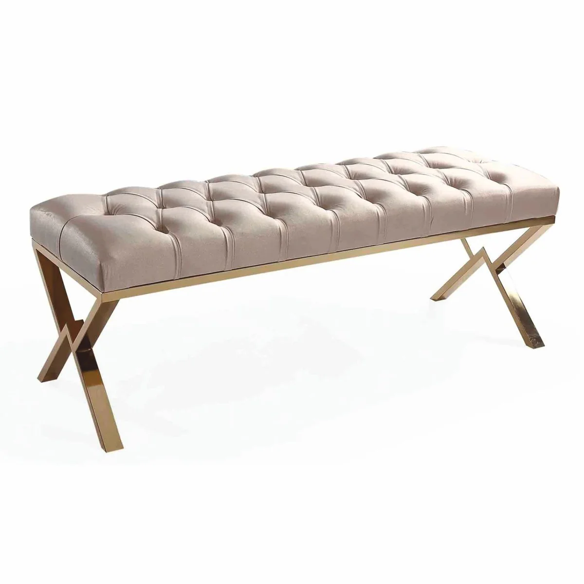Luxus Chesterfield Sitzbank Beige / Gold 120 cm - Luxus Möbel