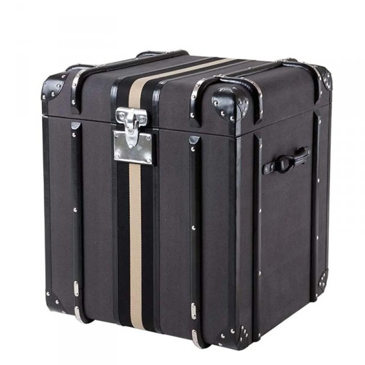 Luxus Koffer Schrank Truhe Dark Grey Canvas - Art Deco Barock Jugendstil Kofferschrank Nachtschrank