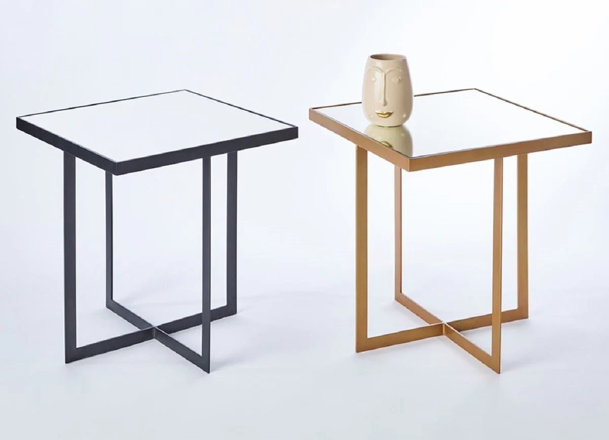 Luxus Beistelltisch Bronze 51 x 51 x H. 55 cm - Metall Tisch mit Spiegelglas Tischplatte - Luxus Möbel