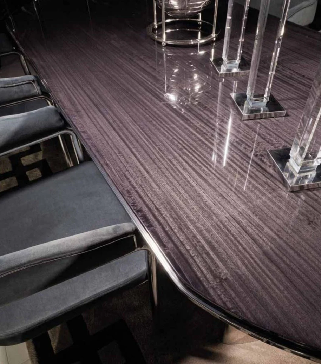 Luxus Esszimmer Stuhl Set mit Armlehnen Grau / Silber 56 x 52 x H. 71 cm - Küchen Stühle 6er Set - Esszimmer Möbel - Restaurant Möbel - Luxus Möbel - Luxus Einrichtung