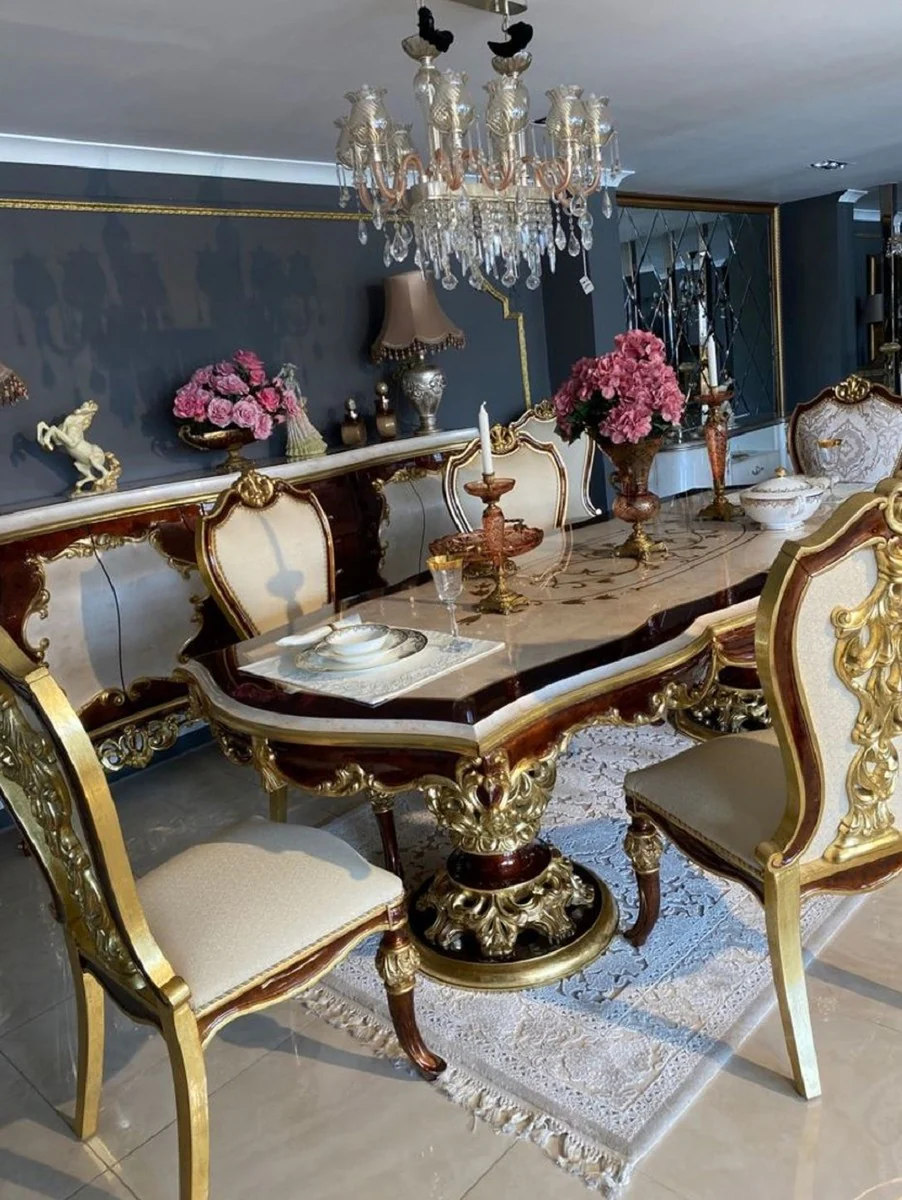 Luxus Barock Esszimmer Set - 1 Esstisch & 8 Esszimmerstühle - Handgefertigte Esszimmer Möbel im Barockstil - Edel & Prunkvoll