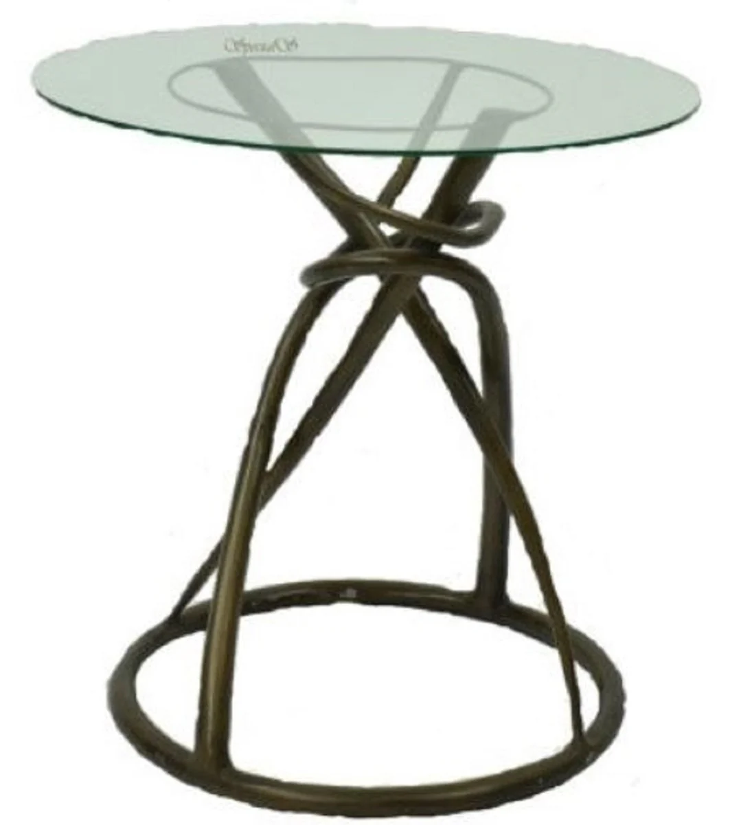 Designer Esstisch Bronze Ø 71 x H. 70 cm - Runder Esszimmertisch mit Glasplatte - Luxus Qualität