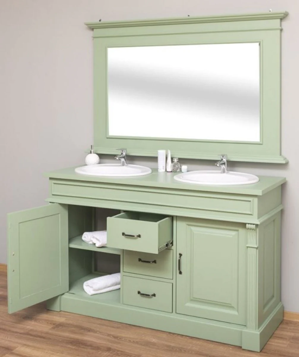 Landhausstil Badezimmer Set Hellgrün - 1 Doppelwaschtisch & 1 Wandspiegel - Landhausstil Badezimmer Möbel