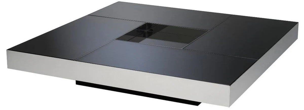 Luxus Couchtisch Silber / Schwarz 120 x 120 x H. 23,5 cm - Quadratischer Edelstahl Wohnzimmertisch mit Spiegelglas Tischplatten - Wohnzimmer Möbel - Luxus Qualität