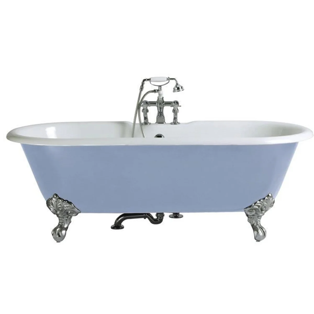 Luxus Gusseisen Badewanne Hellblau / Weiß 170 cm - Gebogene freistehende Badewanne - Barock & Jugendstil Badezimmer Möbel