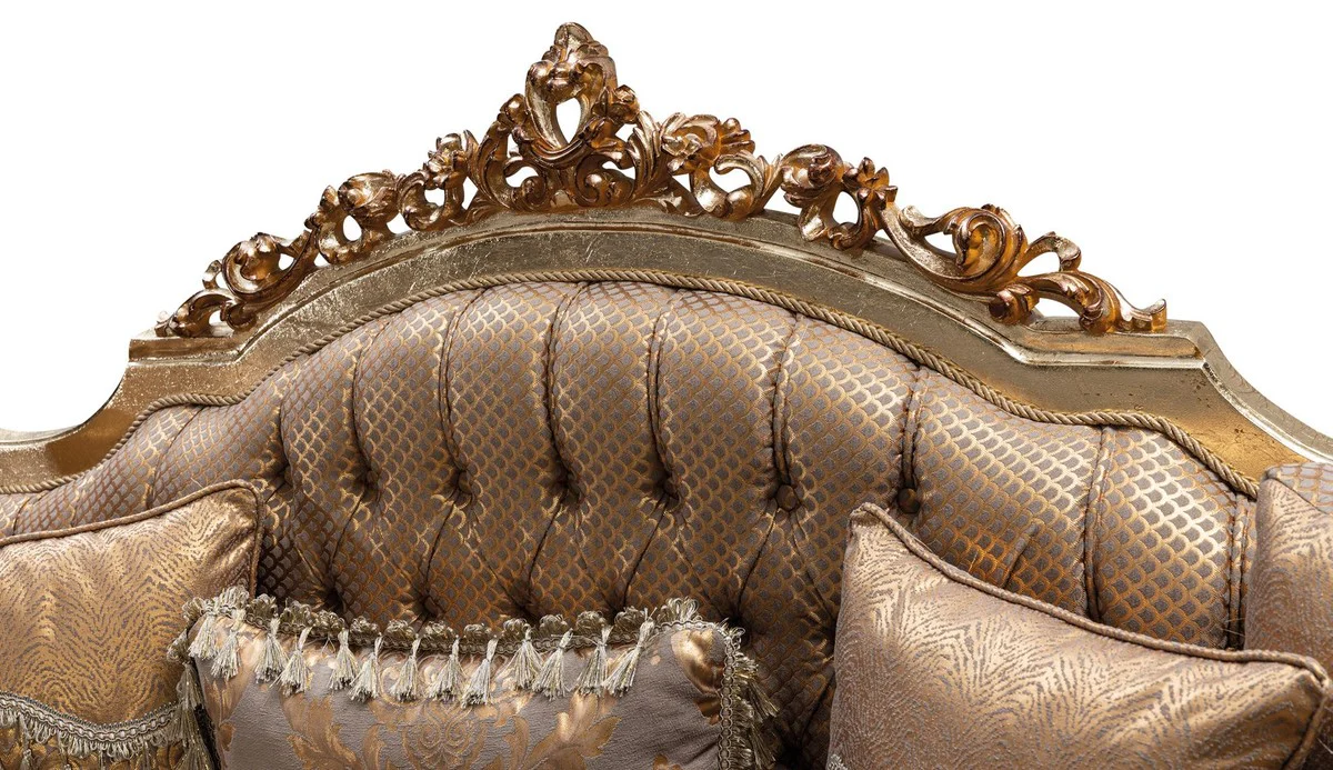Luxus Barock Sofa Kupfer / Antik Silber / Gold - Barockstil Wohnzimmer Sofa mit elegantem Muster - Luxus Wohnzimmer Möbel im Barockstil - Barock Einrichtung - Barock Möbel
