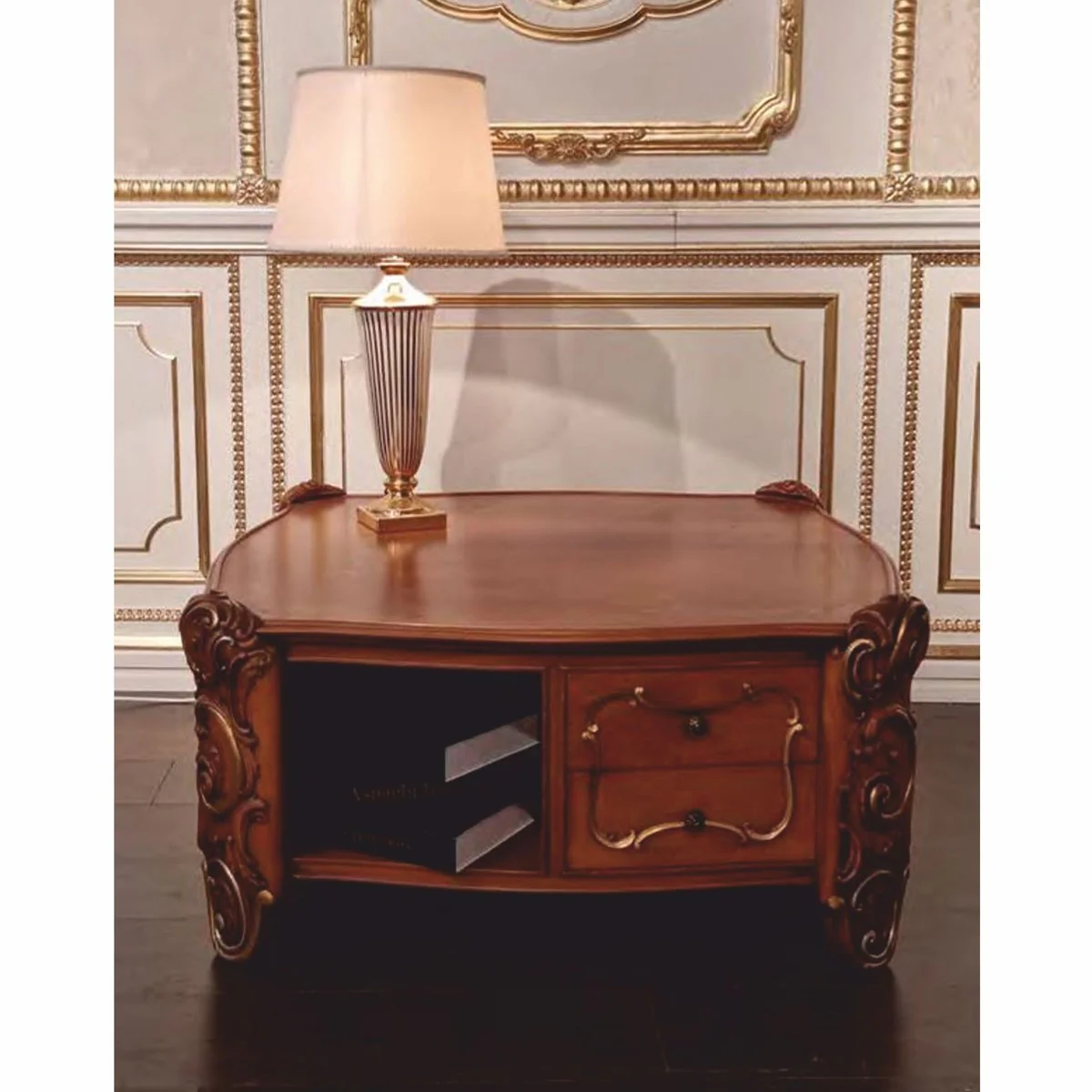 Luxus Barock Couchtisch Braun 90 cm - Barock Möbel - Made in Italy