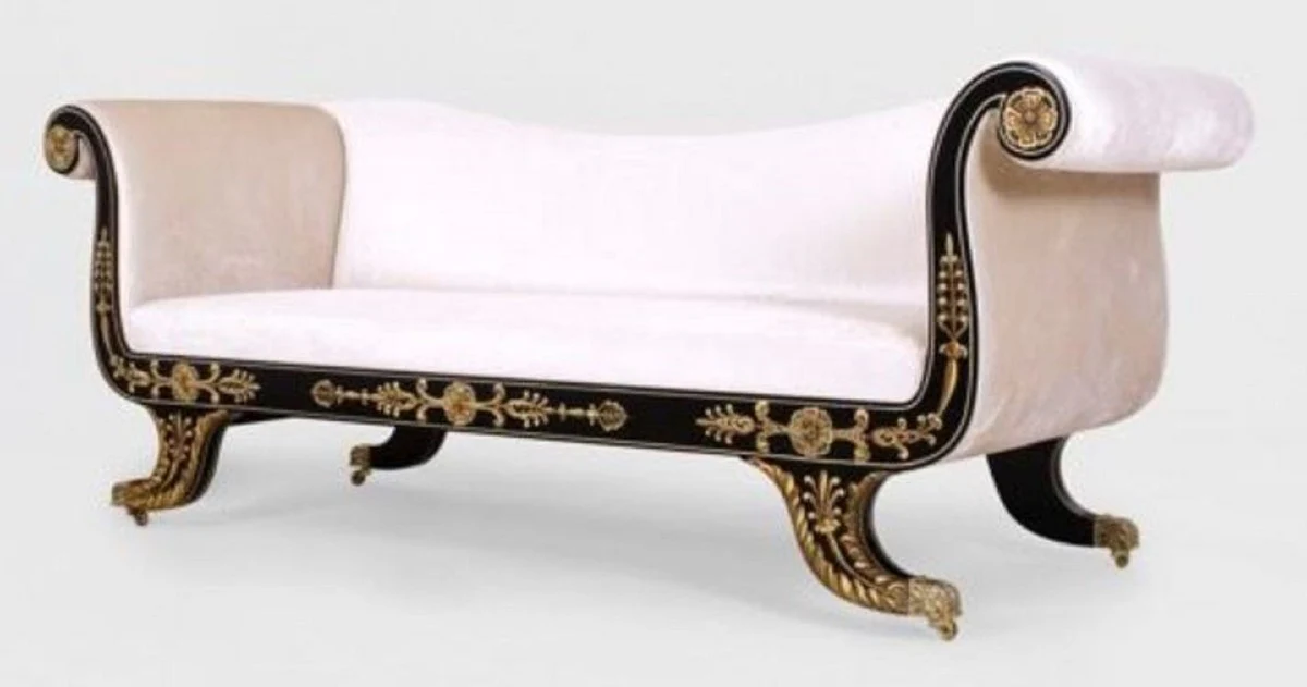 Luxus Barock Sofa Weiß / Schwarz / Gold - Prunkvolles Wohnzimmer Sofa mit Rollen - Barockstil Wohnzimmer Möbel - Luxus Möbel im Barockstil - Barock Wohnzimmer Einrichtung