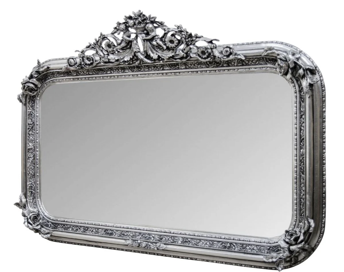 Antik Stil Wandspiegel Silber 142 x H. 100 cm - Barock Wohnzimmer Möbel