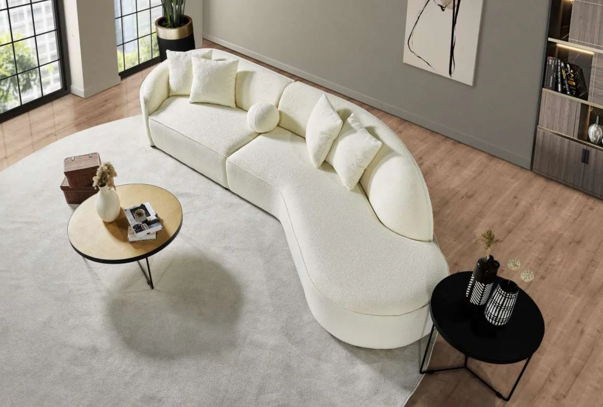 Luxus Sofa Creme 340 x H. 95 cm - Gebogenes Wohnzimmer Sofa - Hotel Sofa - Wohnzimmer Möbel - Hotel Möbel - Luxus Möbel - Luxus Einrichtung - Wohnzimmer Einrichtung