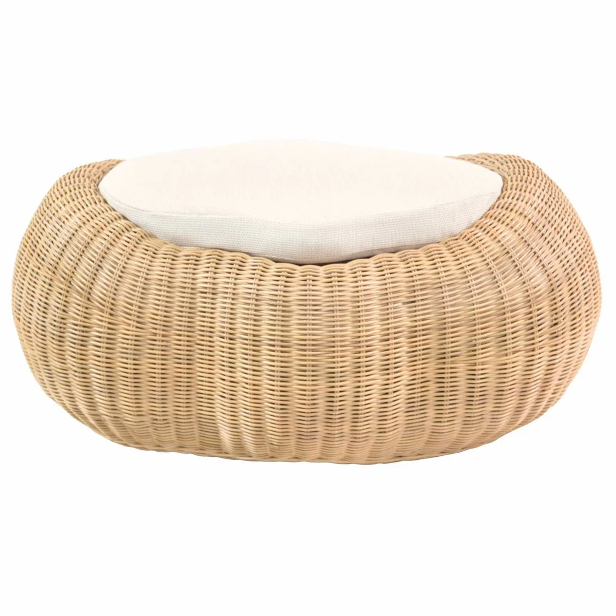 Luxus Hocker Naturfarben 86,5 cm - Rattan Fußhocker mit Kissen