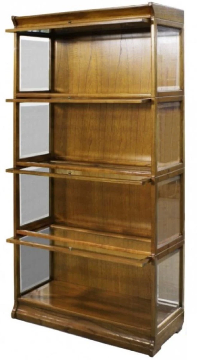 Luxus Bücherschrank mit 4 Glastüren und LED Beleuchtung Hellbraun 90 x 39 x H. 182 cm - Büroschrank