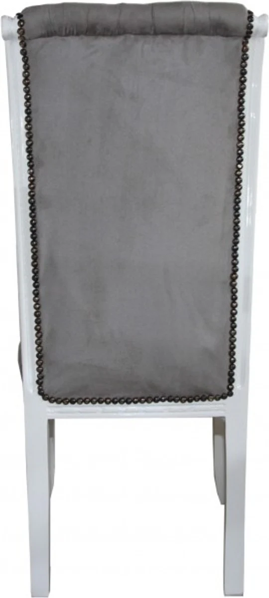 Barock Hochlehner Esszimmer Stuhl Grau/Weiss - Hochlehnstuhl Möbel- Barock Möbel