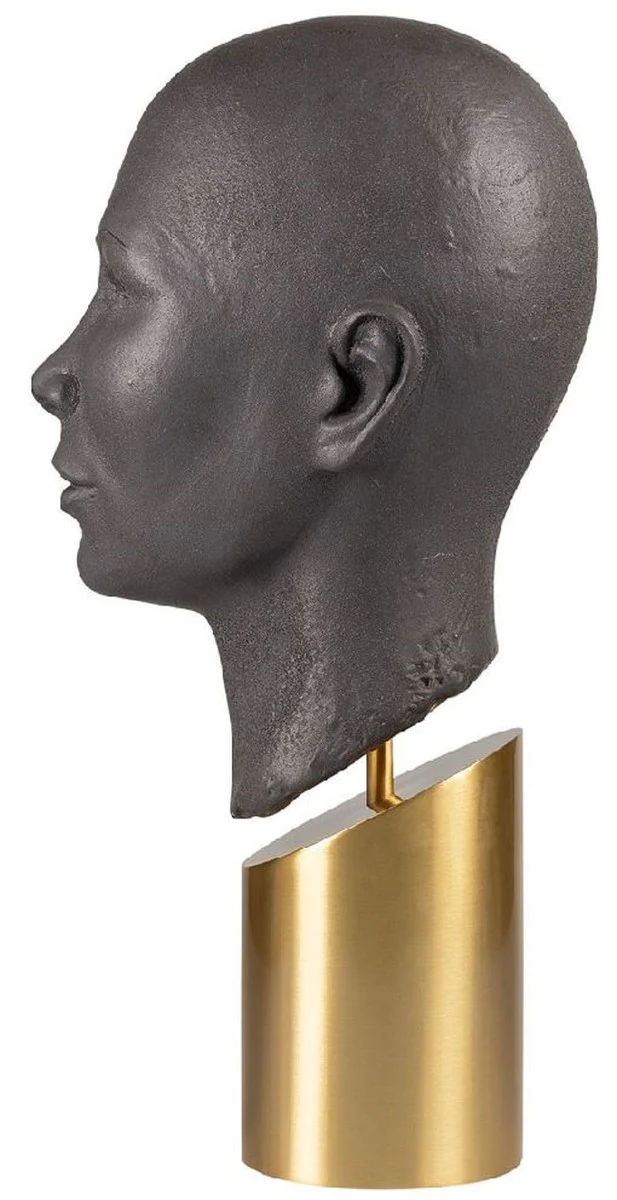 Luxus Deko Büste Kopf Braun / Messing 15,5 x 20 x H. 41 cm - Steingut Deko Skulptur mit Messing Sockel - Wohnzimmer Deko - Luxus Deko Accessoires