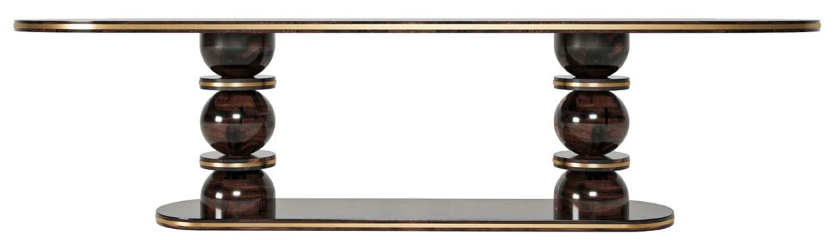 Luxus Esstisch Dunkelbraun / Messing 240 x 110 x H. 76 cm - Ovaler Massivholz Esszimmertisch - Esszimmer Möbel - Luxus Möbel