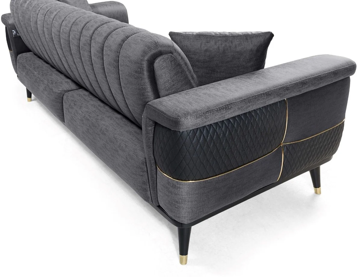 Luxus Schlafsofa Grau / Schwarz / Gold 225 x 94 x H. 83 cm - Modernes Wohnzimmer Sofa - Wohnzimmer Möbel