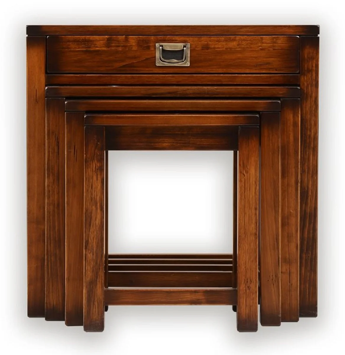 Luxus Vintage Stil Beistelltisch 4er Set Braun / Messing 60 x 40 x H. 60 cm - Wohnzimmer Möbel - Massivholz Möbel - Luxus Vintage Stil Möbel