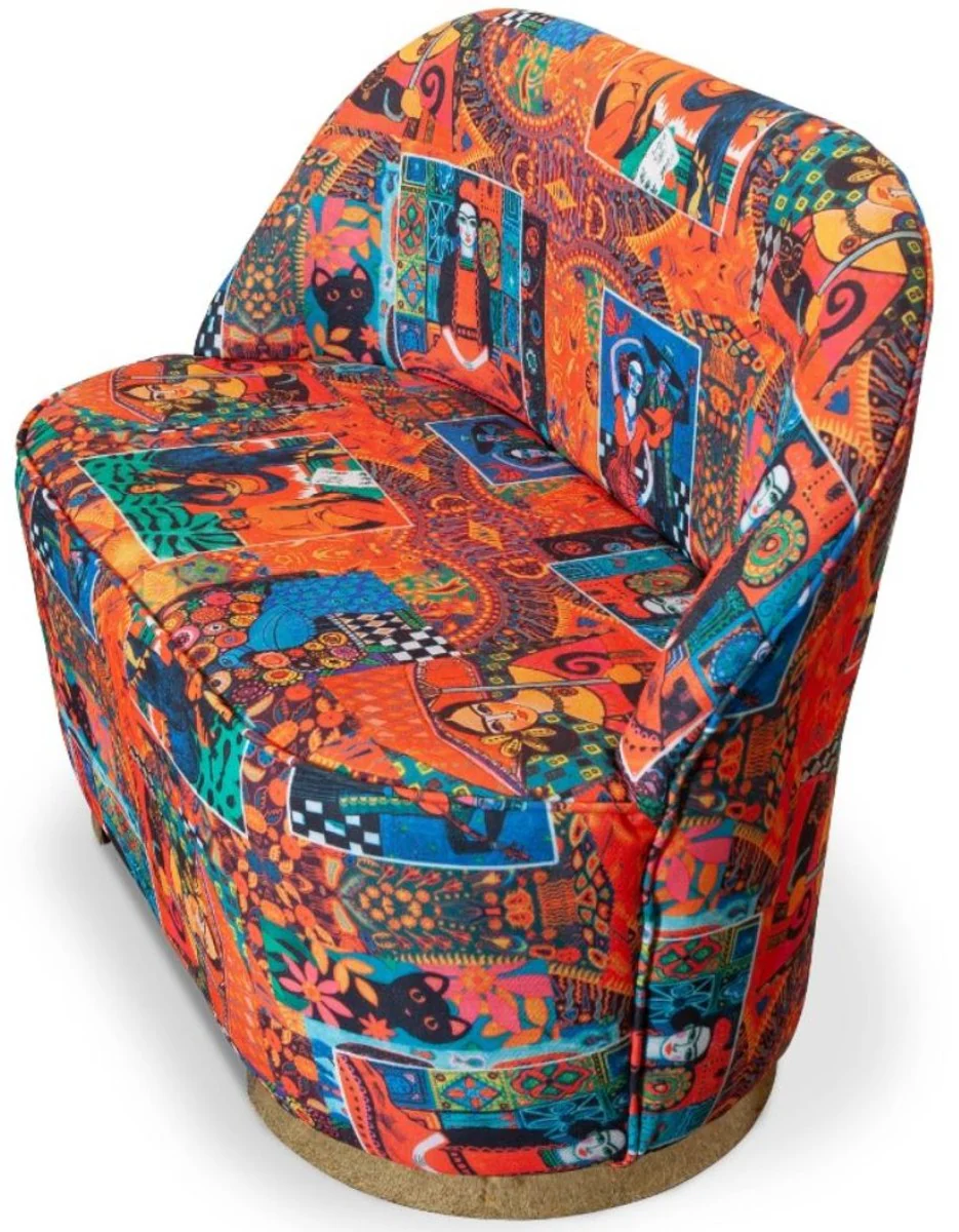 Designer Art Deco Wohnzimmer 2er Sofa Mehrfarbig / Gold 105 x 52 x H. 80 cm - Wohnzimmer Möbel - Art Deco Möbel