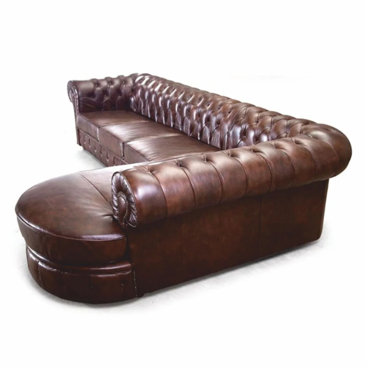 Luxus Chesterfield Leder Ecksofa Dunkelbraun 293 cm - Chesterfield Möbel