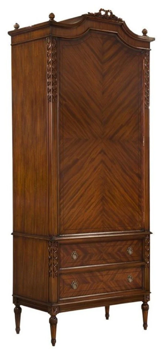 Luxus Jugendstil Kleiderschrank Dunkelbraun - Handgefertigter Massivholz Schlafzimmerschrank mit Tür & 2 Schubladen - Barock & Jugendstil Schlafzimmer Möbel