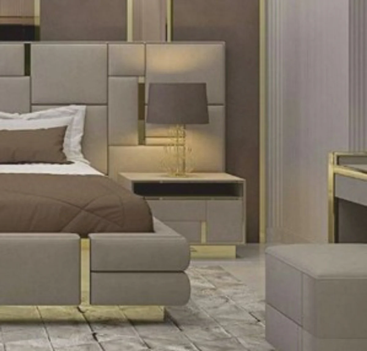 Luxus Nachttisch Grau / Gold 65 cm - Luxus Hotel & Schlafzimmer Möbel