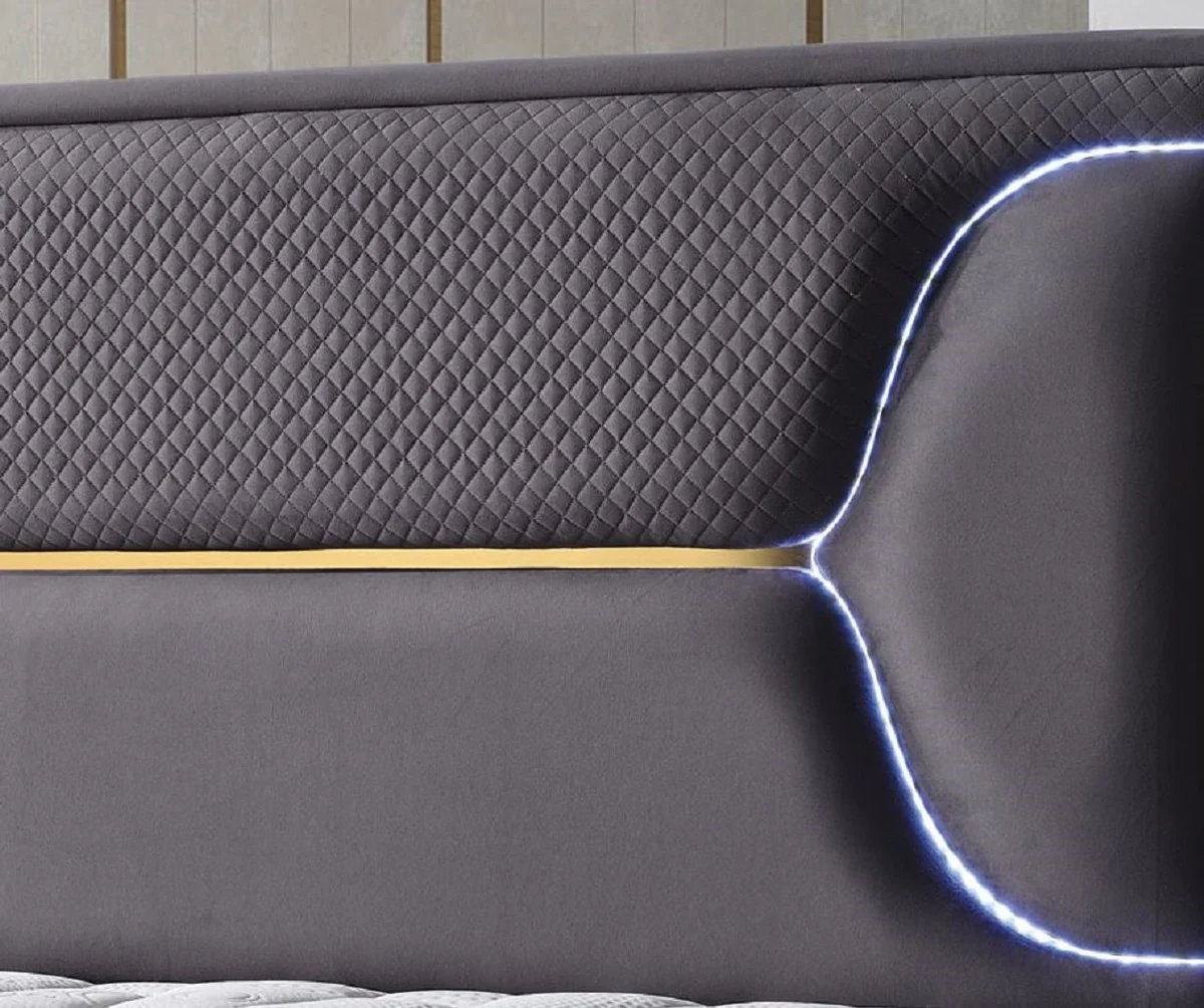 Luxus Doppelbett Lila / Weiß / Gold 180 x 200 cm - Massivholz Bett mit LED Beleuchtung und Matratze - Schlafzimmer Möbel - Hotel Möbel - Luxus Möbel - Luxus Einrichtung