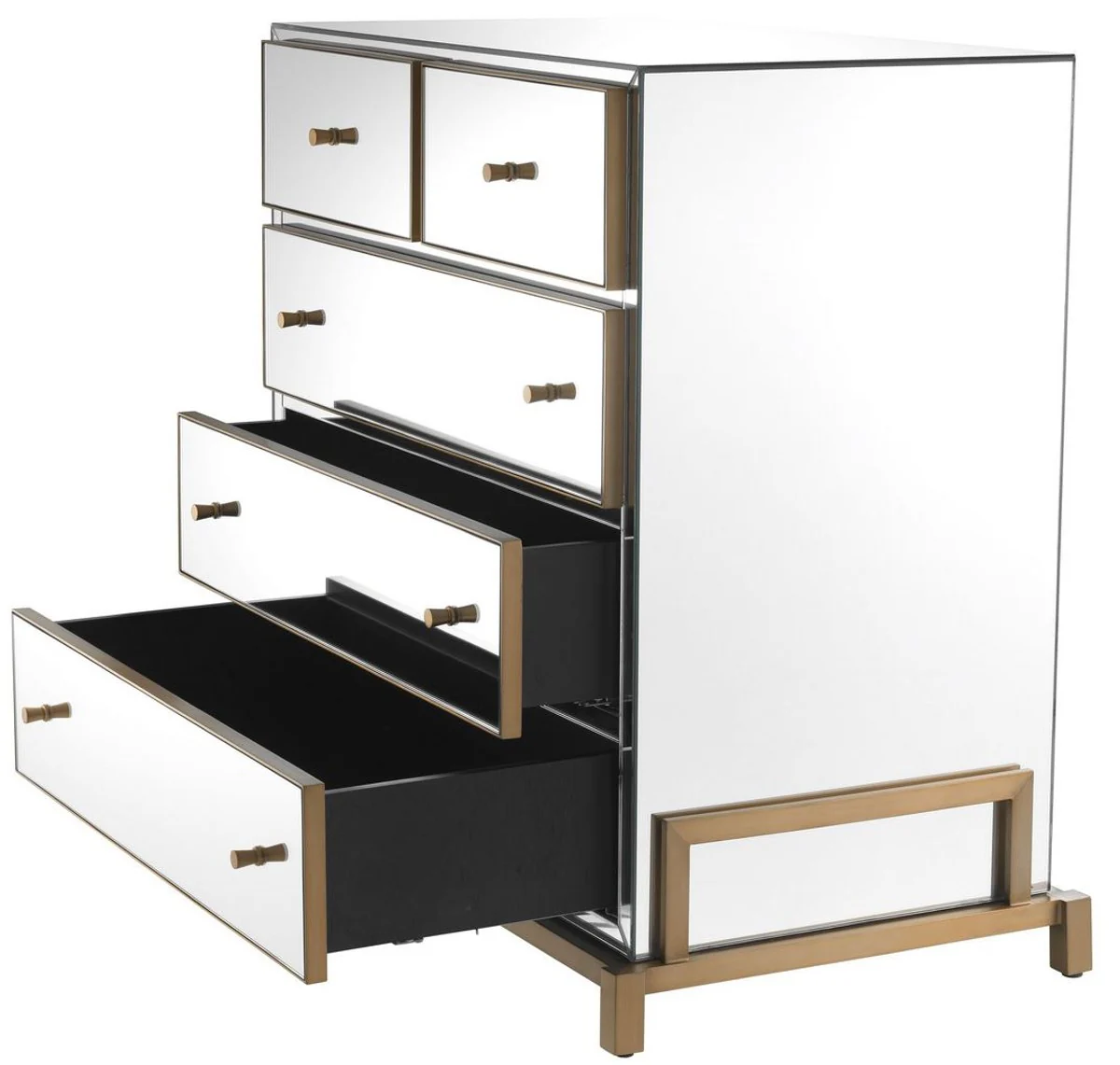 Luxus Spiegelglas Kommode mit 5 Schubladen Messingfarben 88,5 x 52 x H. 87,5 cm - Verspiegelter Schlafzimmer Schrank - Schlafzimmer Möbel