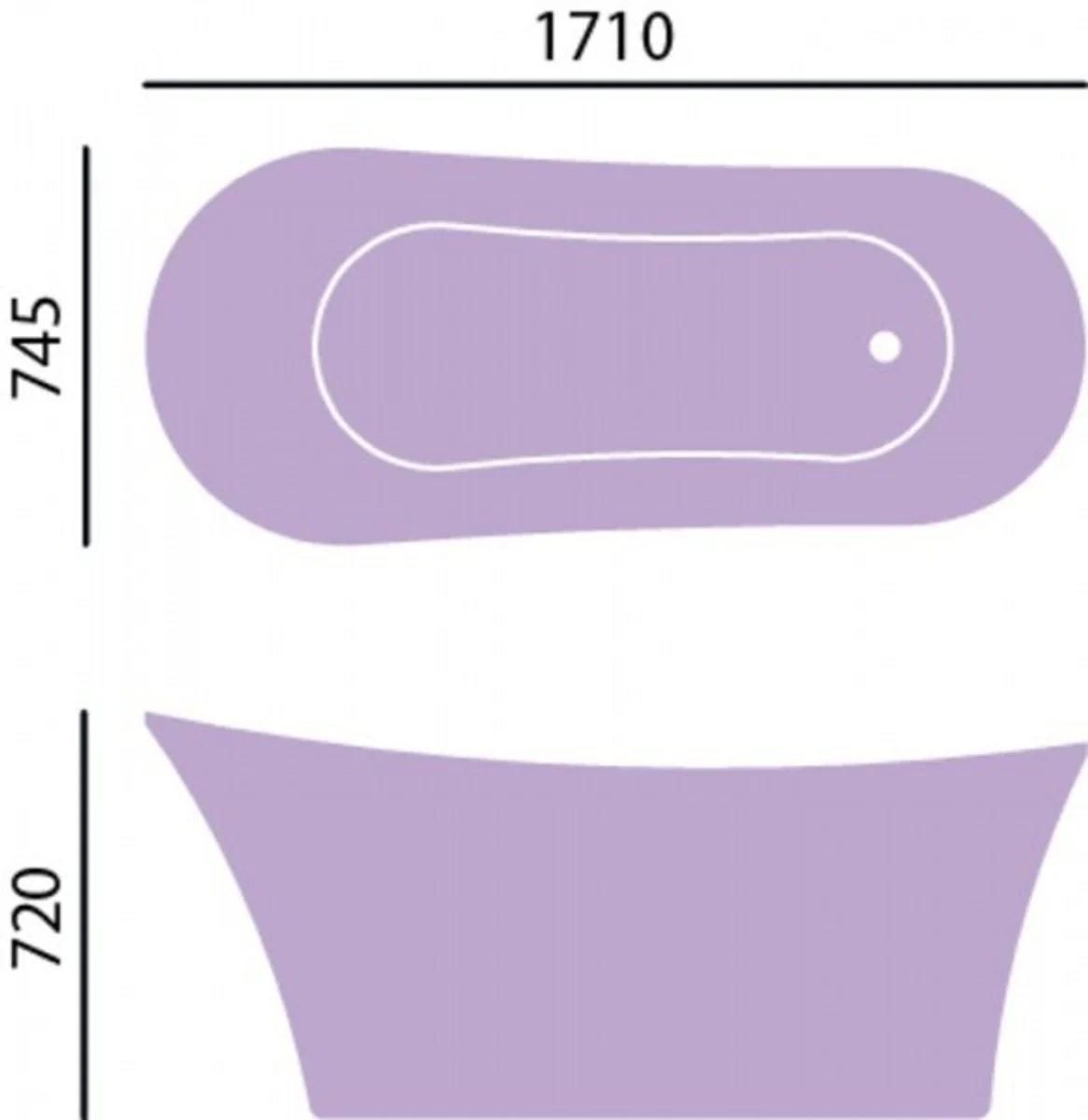 Art Deco Badewanne freistehend Kupfereffekt Modell He-Hol 1710mm - Freistehende Retro Antik Jugendstil Badewanne