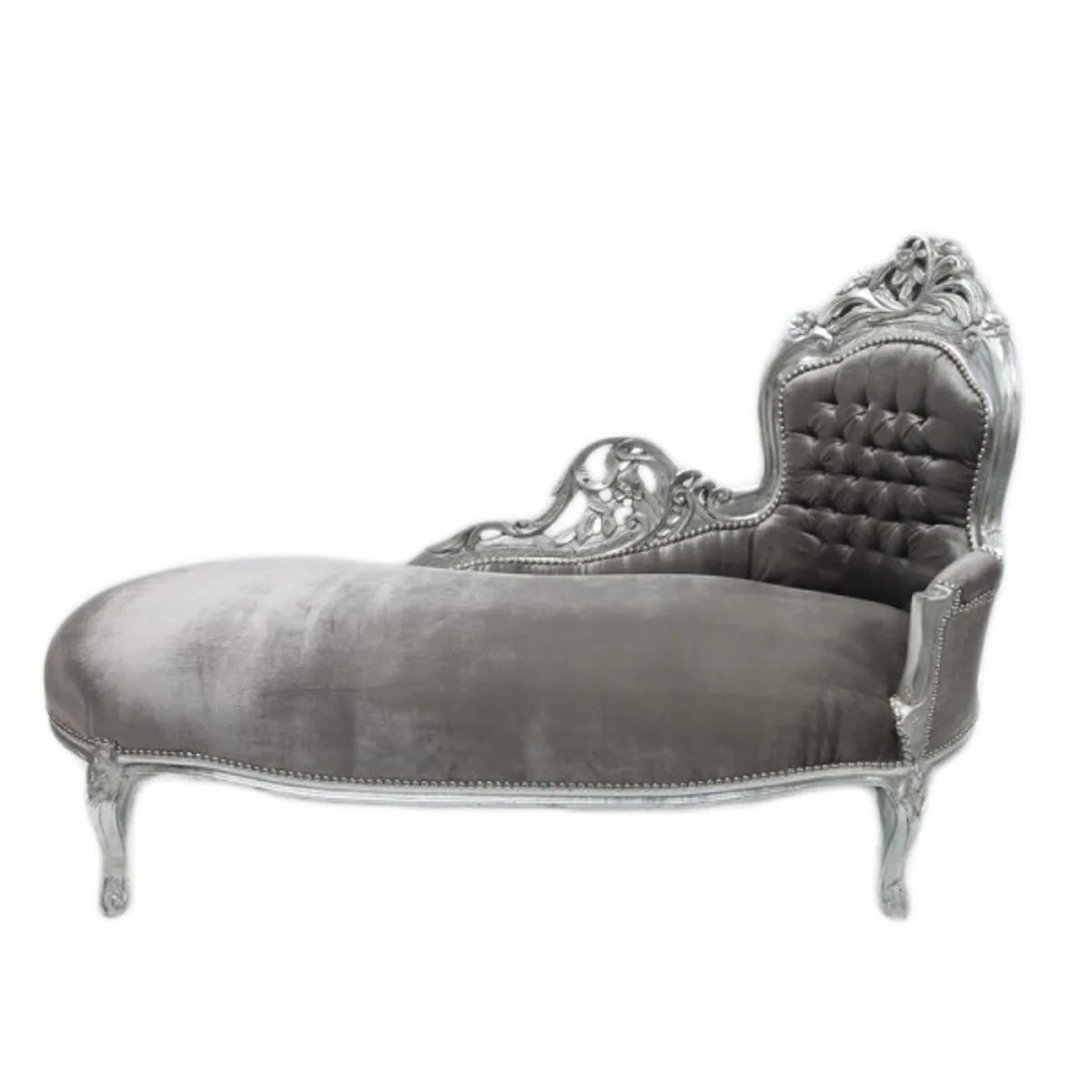 Barock Chaiselongue King Grau/Silber - Möbel Wohnzimmer Liege Recamiere