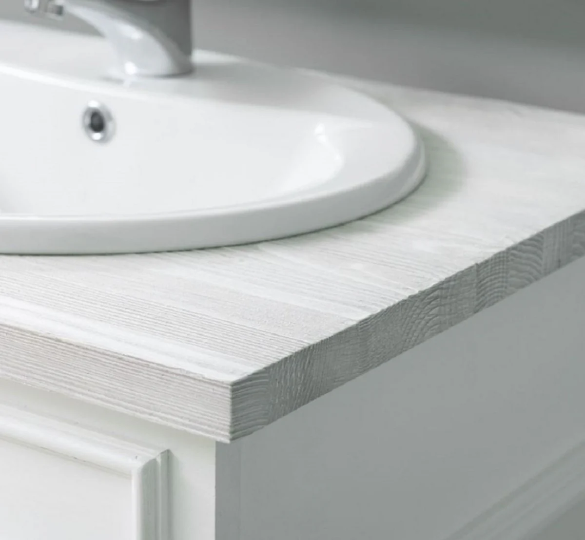 Landhausstil Badezimmer Set Weiß / Hellgrau - 1 Doppelwaschtisch & 1 Wandspiegel - Massivholz Badezimmermöbel im Landhausstil