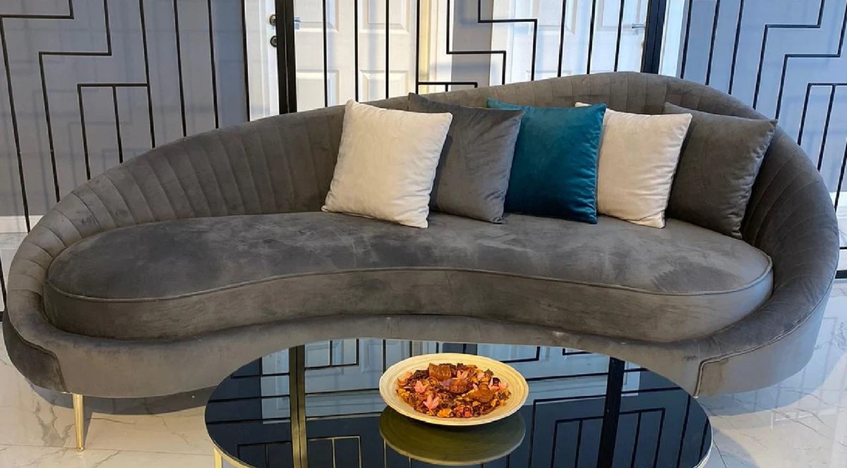 Luxus Sofa Grau / Gold 250 x 70 x H. 80 cm - Wohnzimmer Sofa - Hotel Sofa - Wohnzimmer Möbel - Hotel Möbel - Luxus Möbel - Wohnzimmer Einrichtung - Luxus Einrichtung