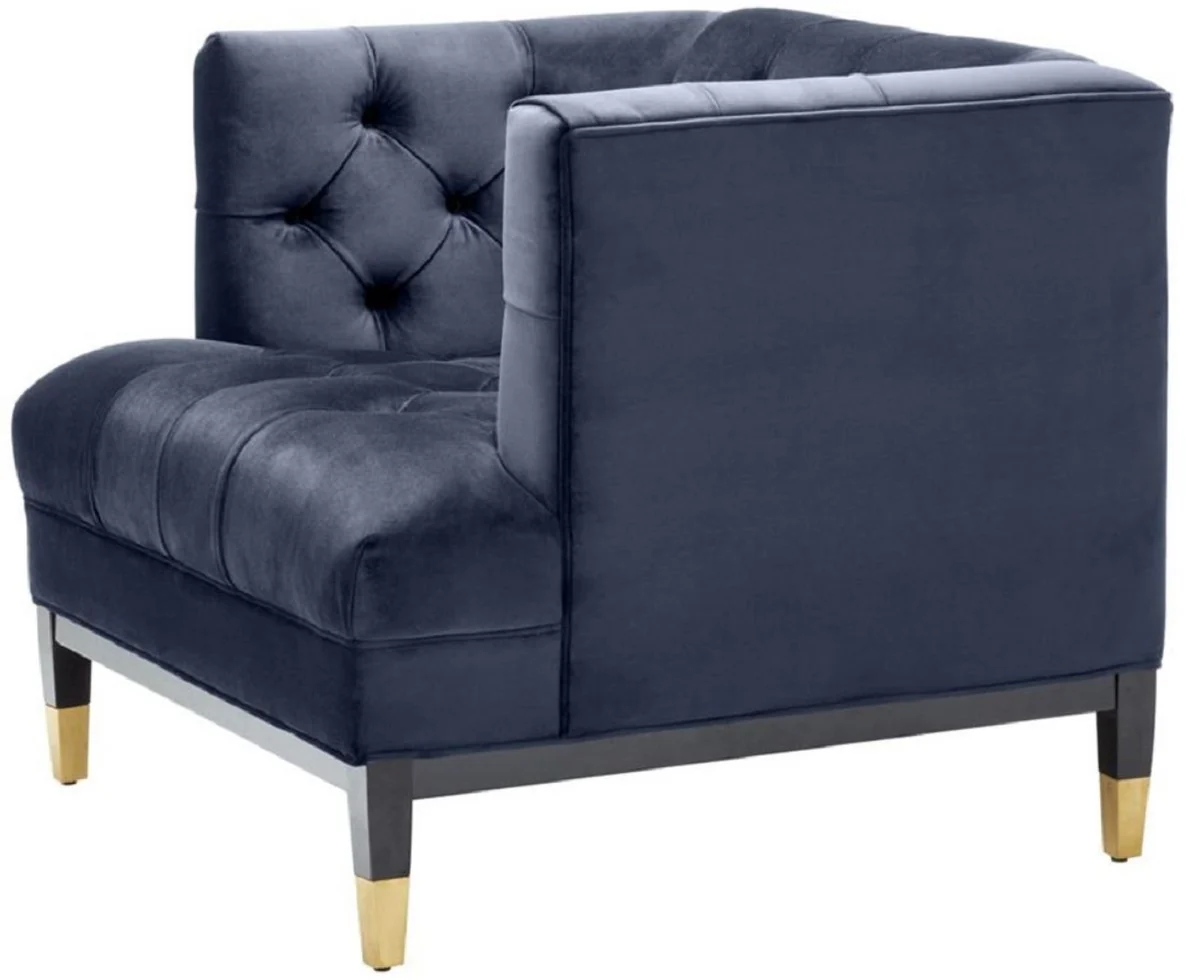 Luxus Wohnzimmer Sessel Mitternachtsblau / Schwarz / Messingfarben 93 x 85 x H. 79 cm - Chesterfield Möbel
